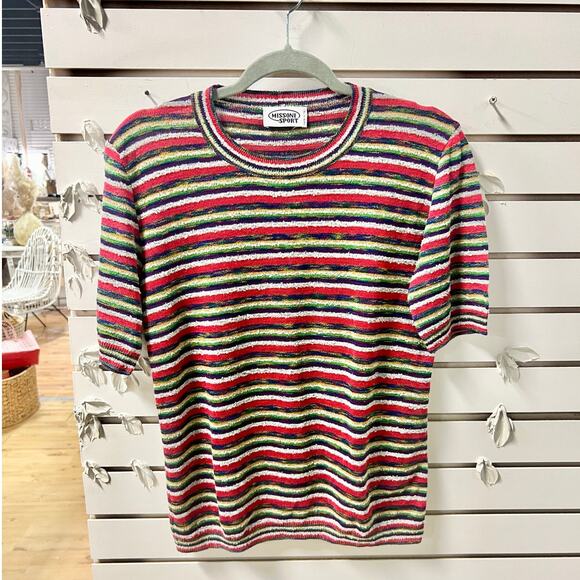 Missoni Sport Striped Short Sleeve Crew Neck Knit T-Shirt Multicolor Women's M - Picture 1 of 5